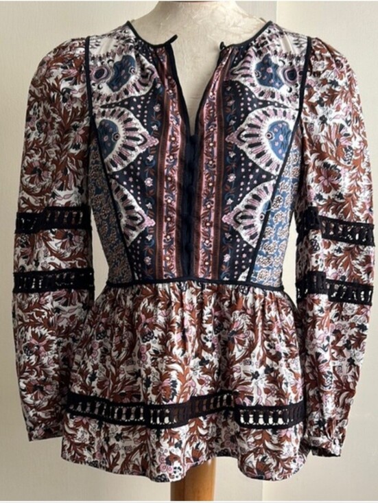 Sea New York Tops - Sea New York Boho Floral Mixed-Print Long Sleeve Peplum Top